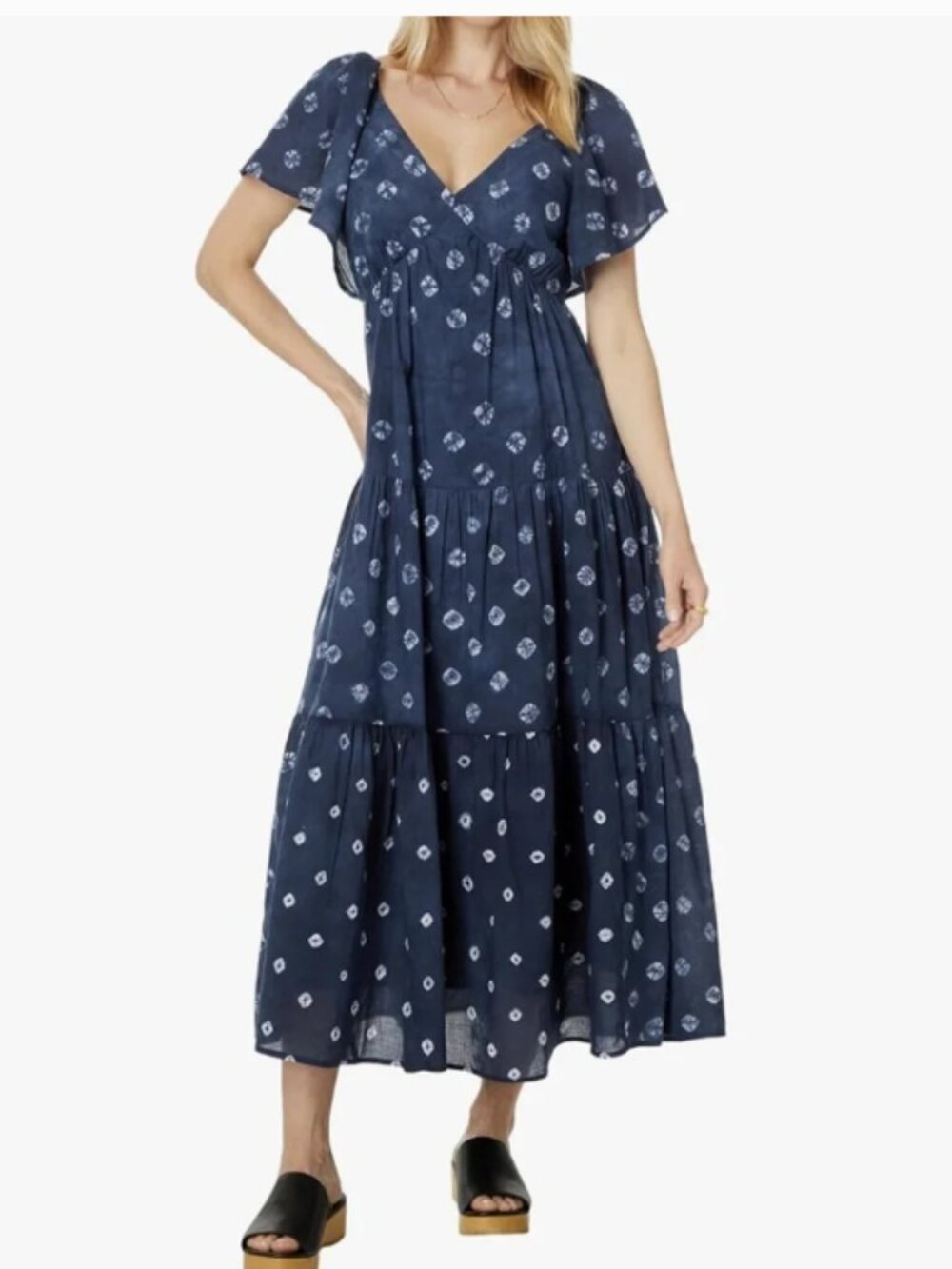 Madewell Tie-Back Flutter-Sleeve Tiered Midi Dress Shibori Print Cotton Size 16W